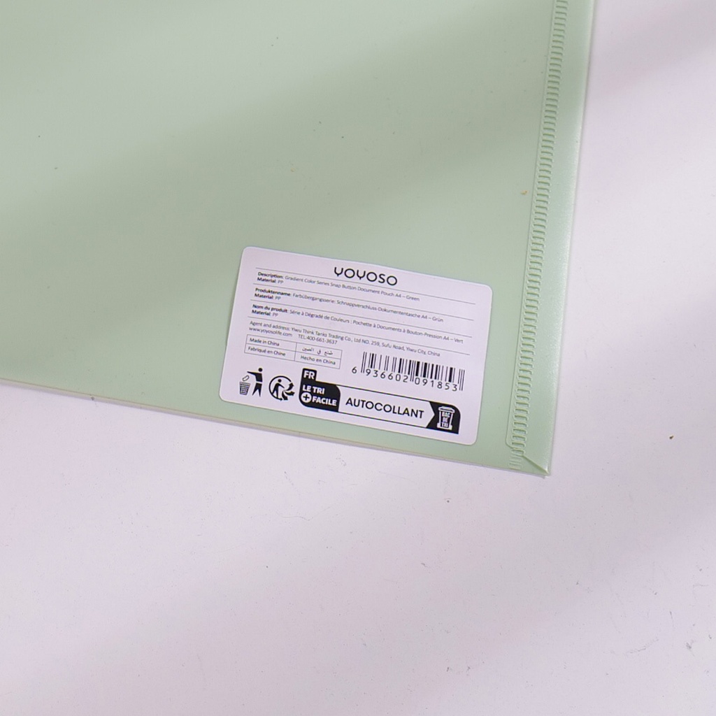 Gradient Color Series Snap Button Document Pouch A4 – Green