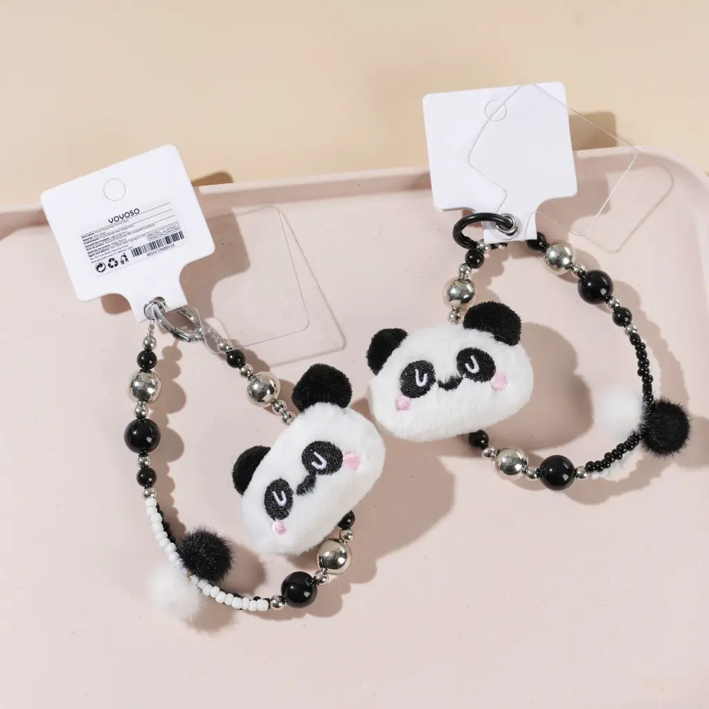 Plush Panda Head Phone Chain
