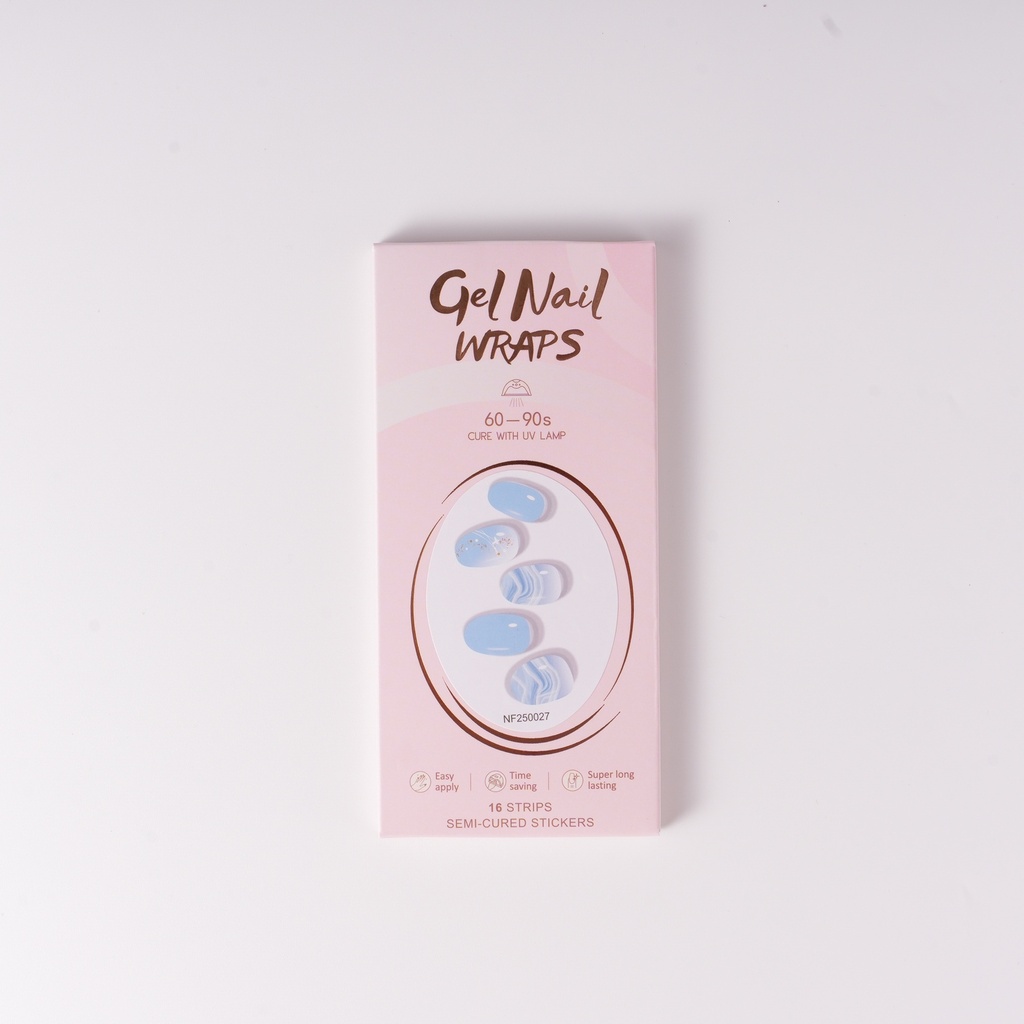 Silver Wavy Lines Light Blue Gel Nail Stickers (UV Lamp Required)