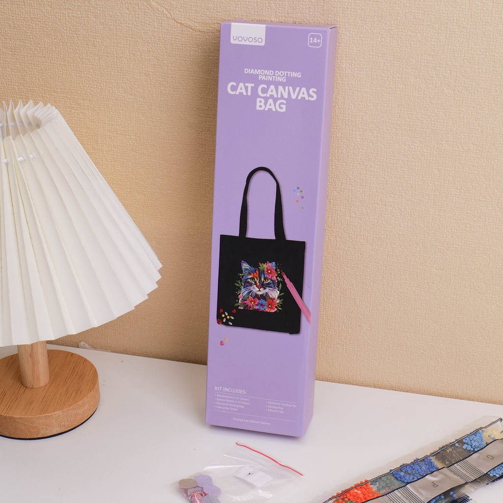 Diamond Dotting Painting- Cat Canvas Bag