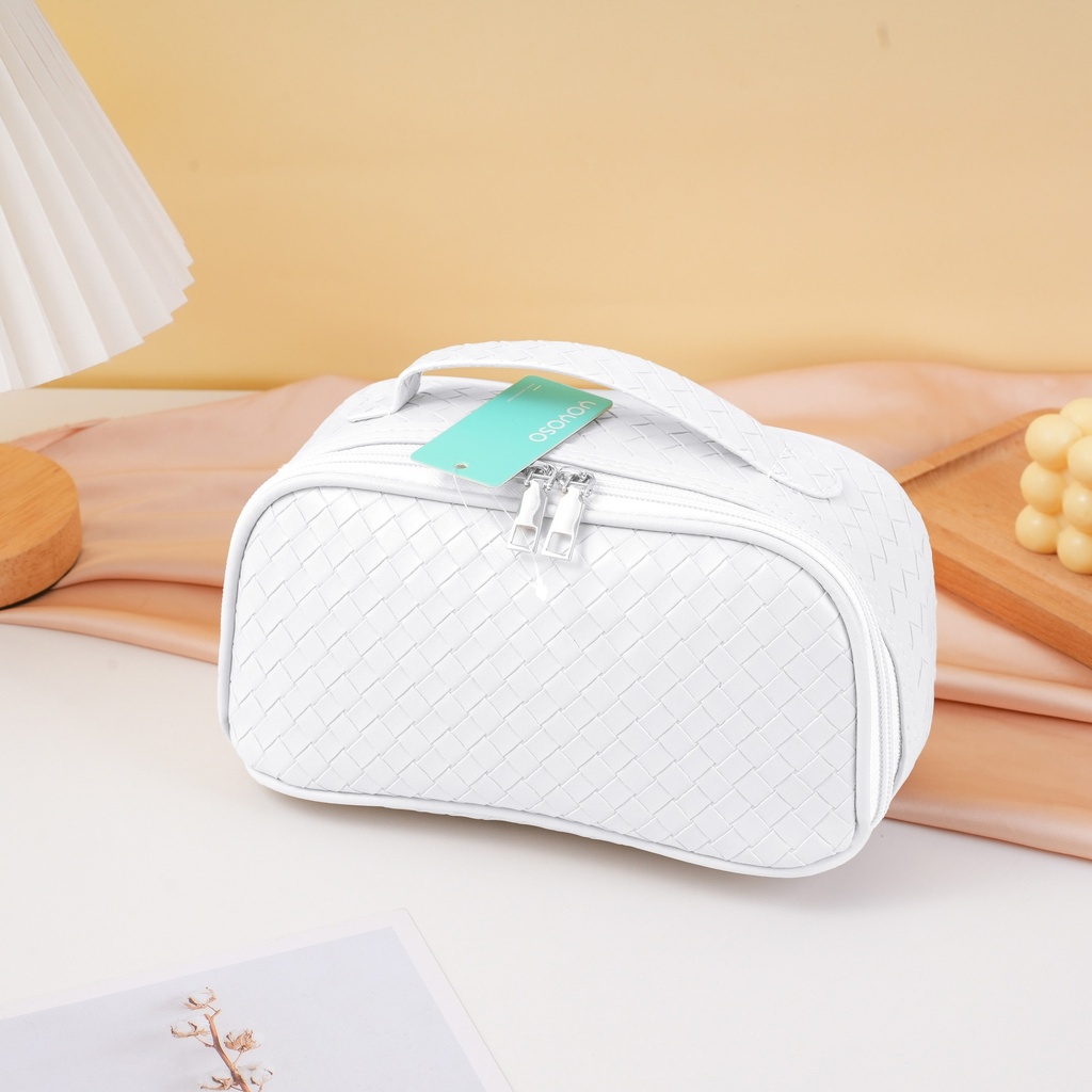 Woven Surface Multi-Functional Cosmetic Bag - White