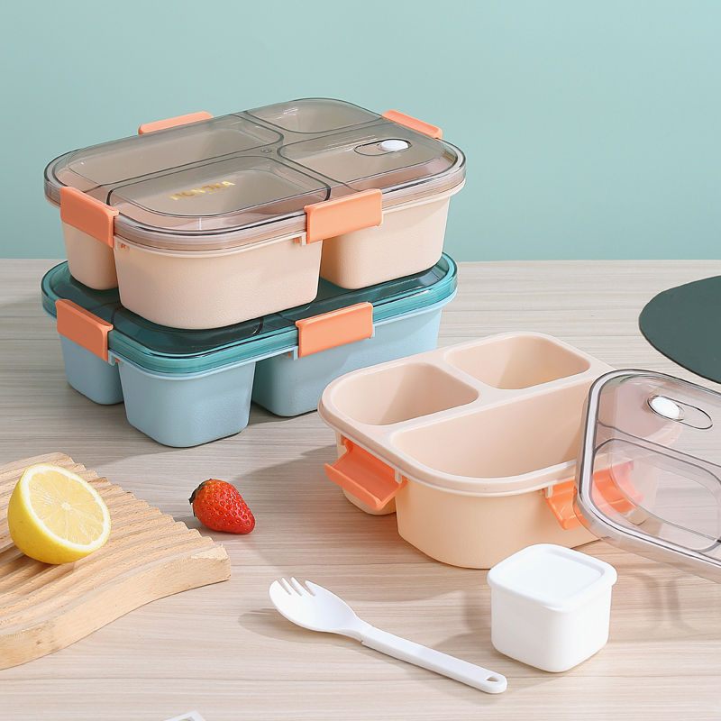 Square lunch box with three compartments