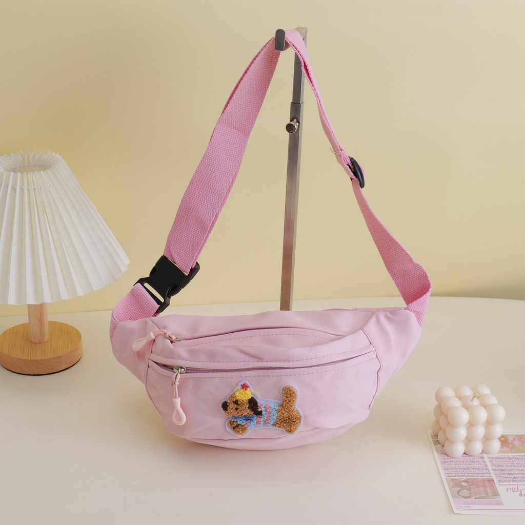 Dachshund Series - Embroidered Puppy Sport Waist Bag - Pink