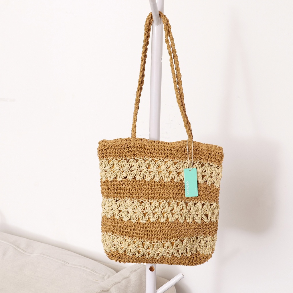 Beach-style knitted bag - Coffee
