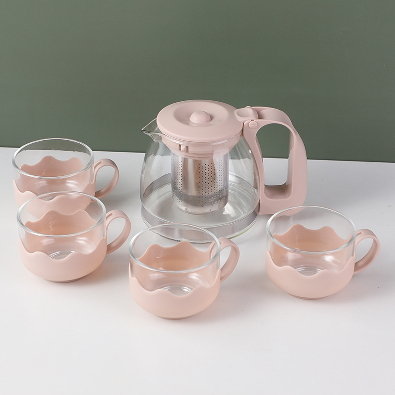 Light luxury glass teapot set-pink