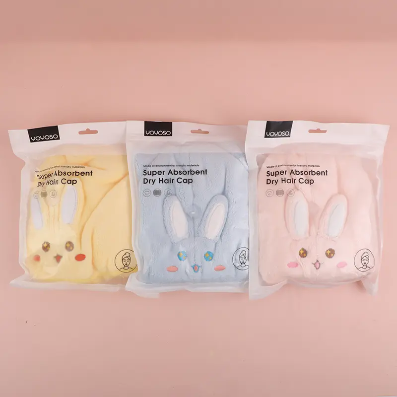 Cute happy rabbit hair-drying cap