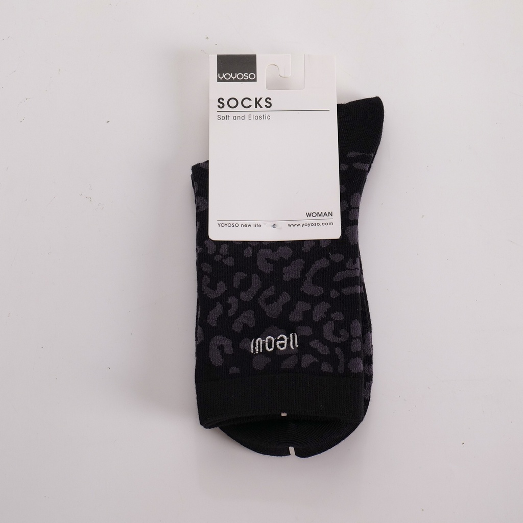 Leopard Embroidered Women's Mid-Calf Socks – Black