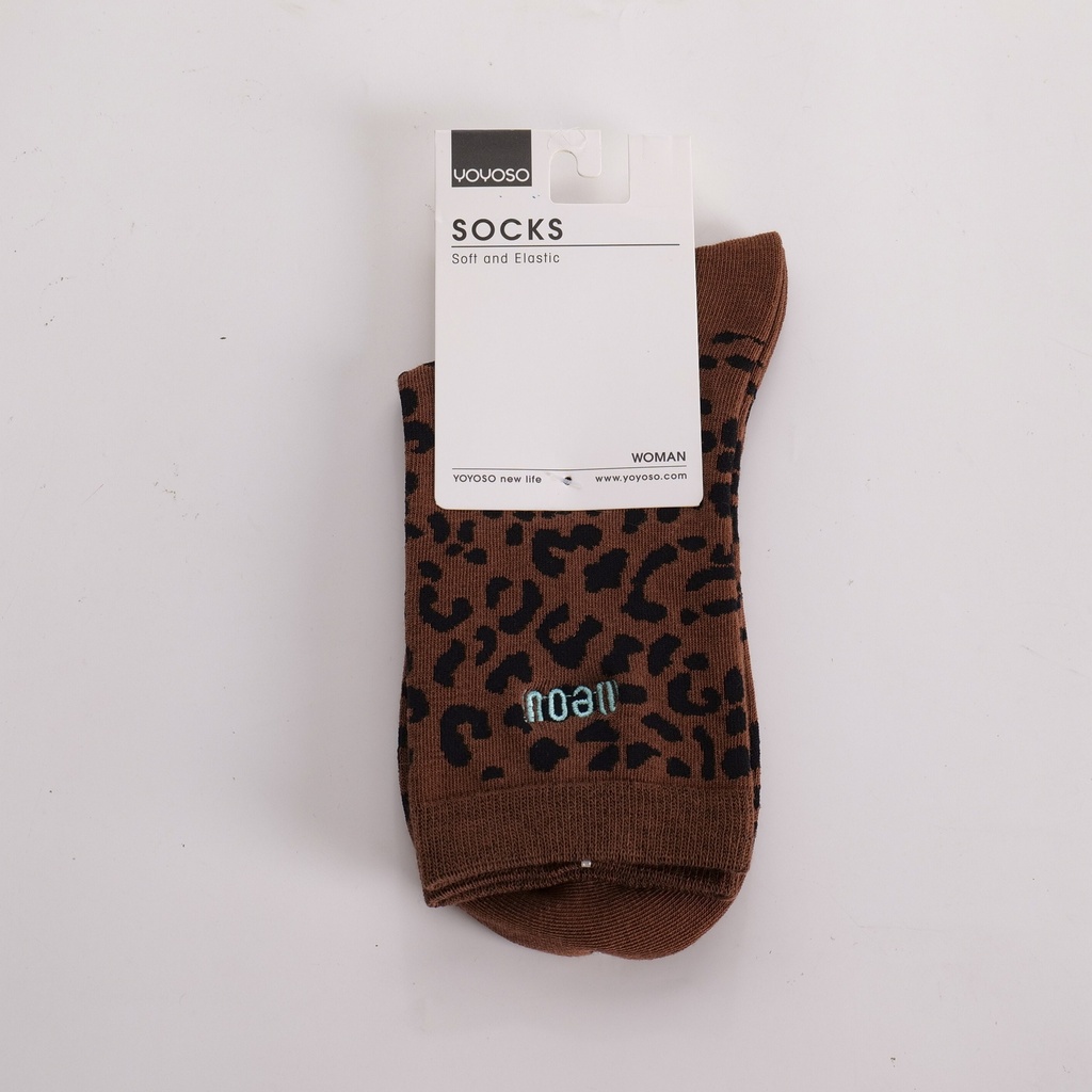 Leopard Embroidered Women's Mid-Calf Socks – Coffee