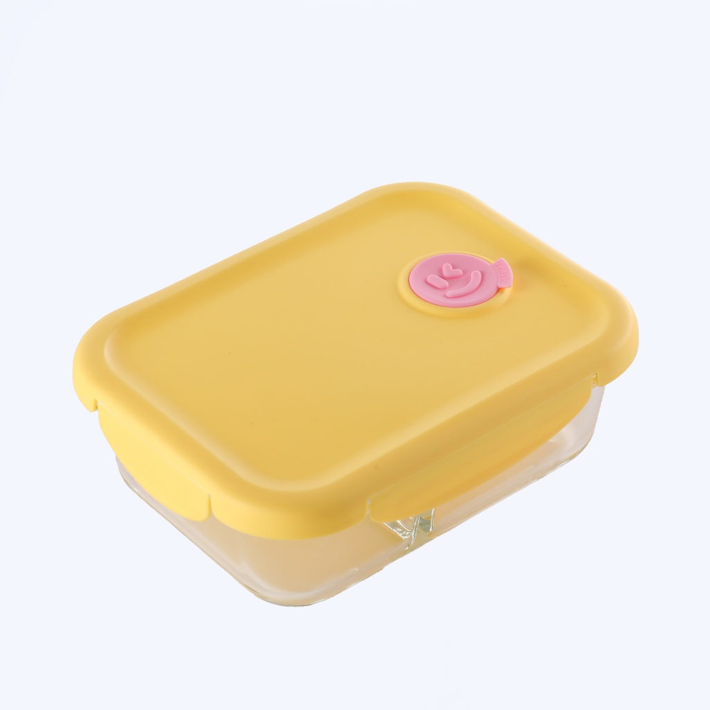 Large Rectangular 3-Compartment Glass Food Storage Bowl 1020ml - Yellow