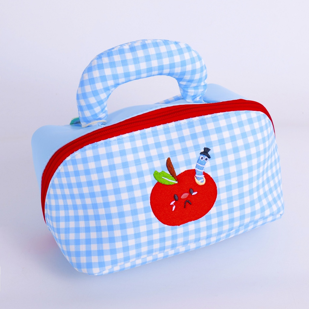 Apple Series - Blue and White Apple Slanted Cosmetic Bag