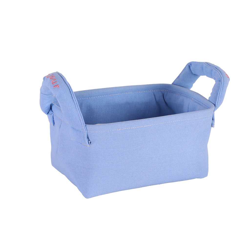 Embroidered Composite Square Box with Chunky Handle - Blue
