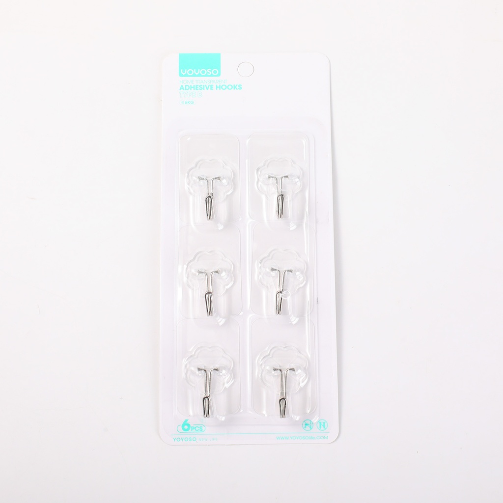 Home Transparent Adhesive Hooks Type B 6pcs - Rectangle