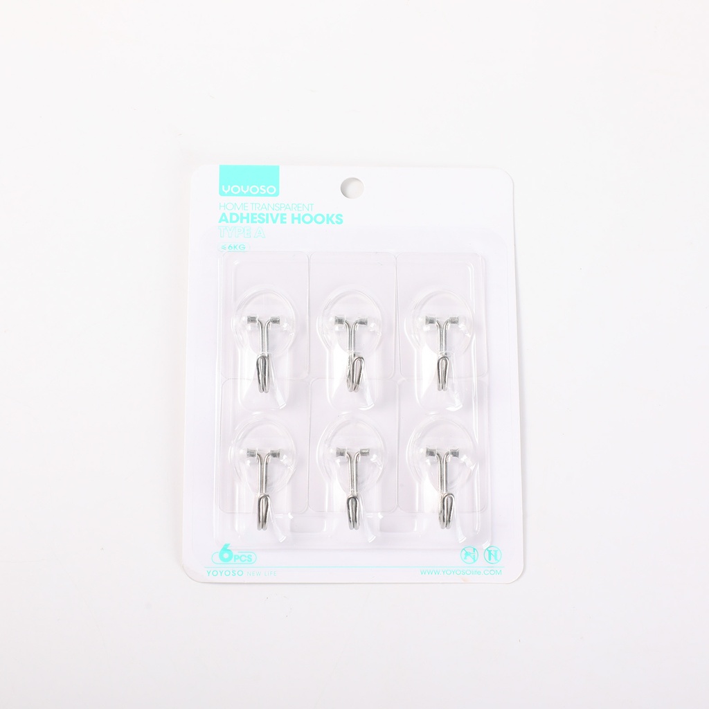 Home Transparent Adhesive Hooks Type A 6pcs - Rectangle