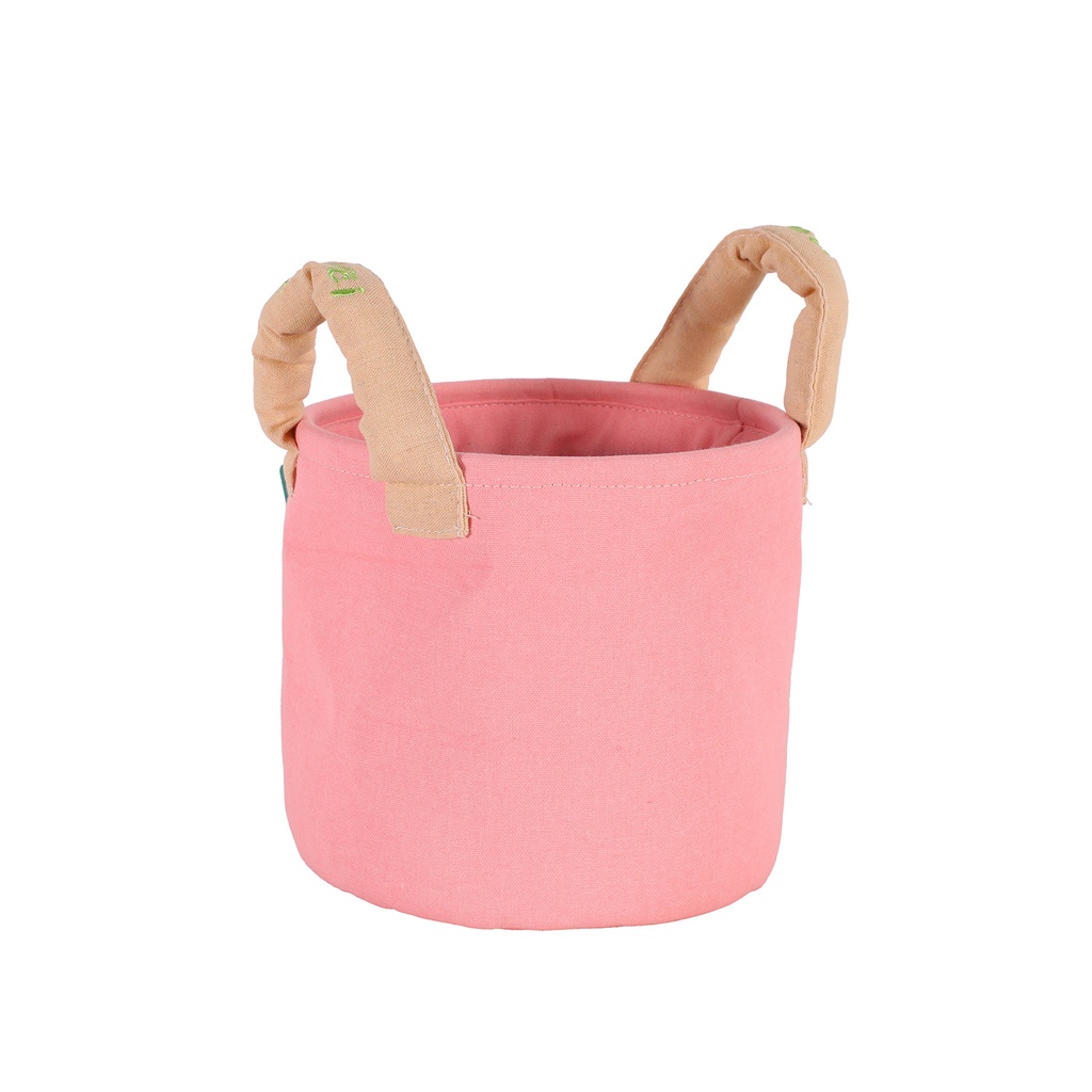 Embroidered Composite Round Bucket with Chunky Handle - Pink