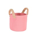 Embroidered Composite Round Bucket with Chunky Handle - Pink