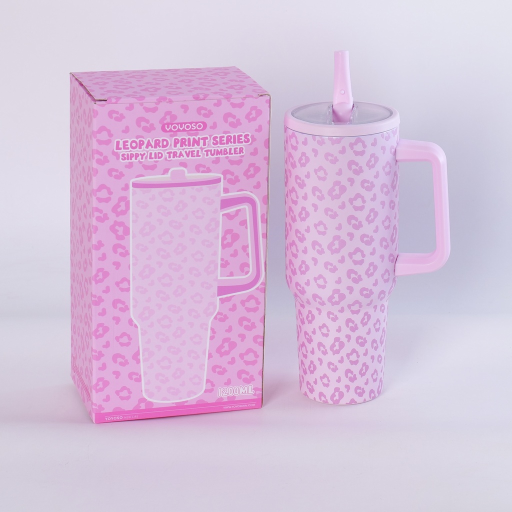 HS-BWB6001Leopard Print Series Sippy Lid Travel Tumbler 1.2L - Pink