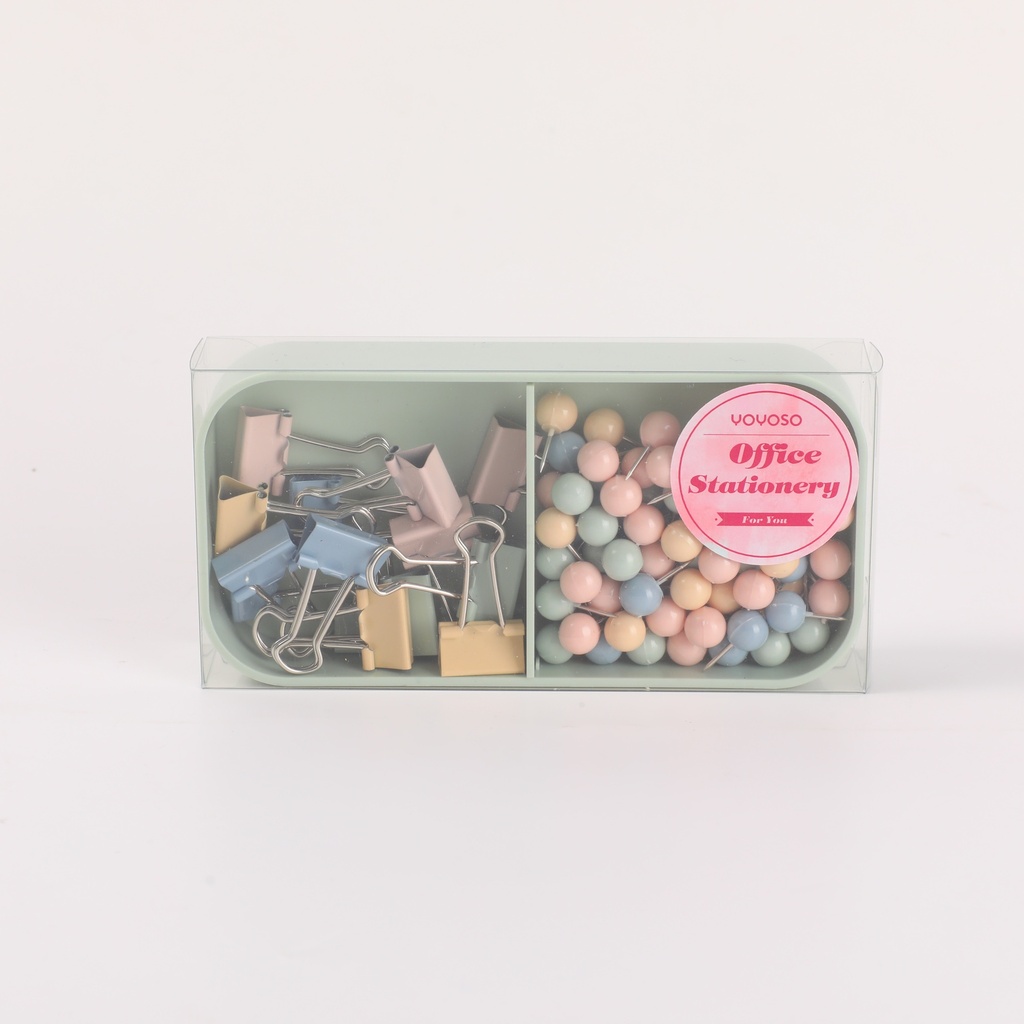 Desktop Stationery - Mixed Set of Clips and Pins - Yellow and Green