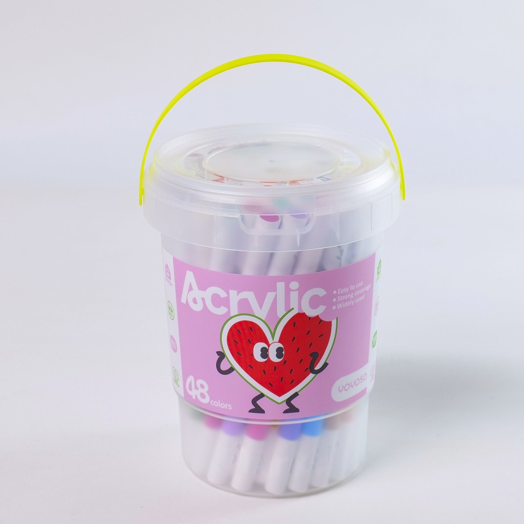 (9053A) 48-Color Acrylic Marker Set – Milk Tea Bucket with Handle