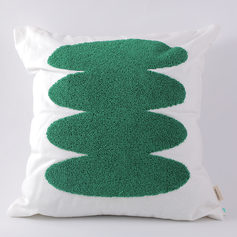 Cotton canvas towel embroidered throw pillow-green pattern